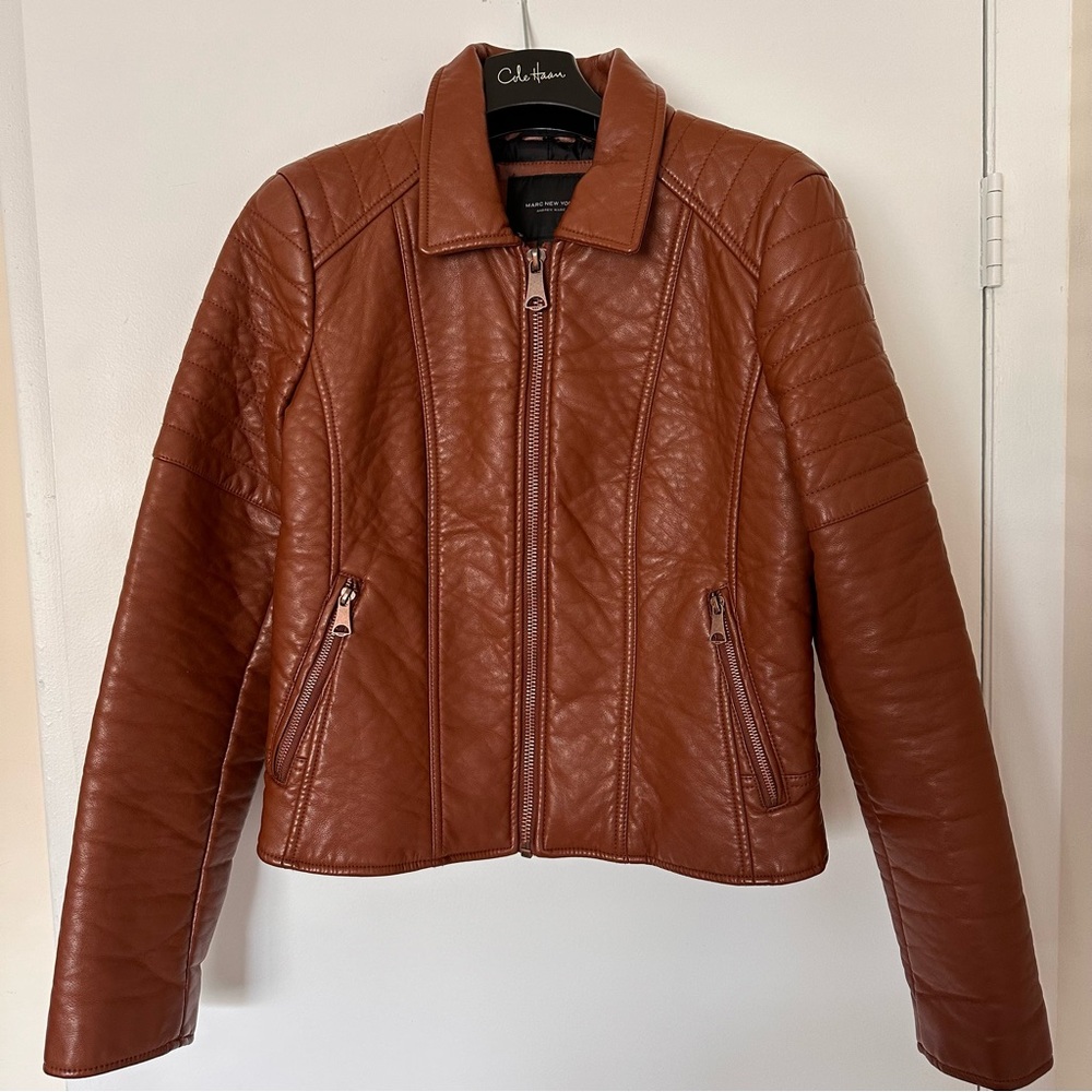 Marc New York Andrew Marc Women Brown Faux Vegan Leather Jacket Size M